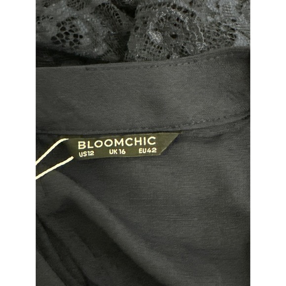 Bloomchic Dress Solid Keyhole‎ Round Neck Pocket Lace Sleeves Navy - Picture 11 of 13